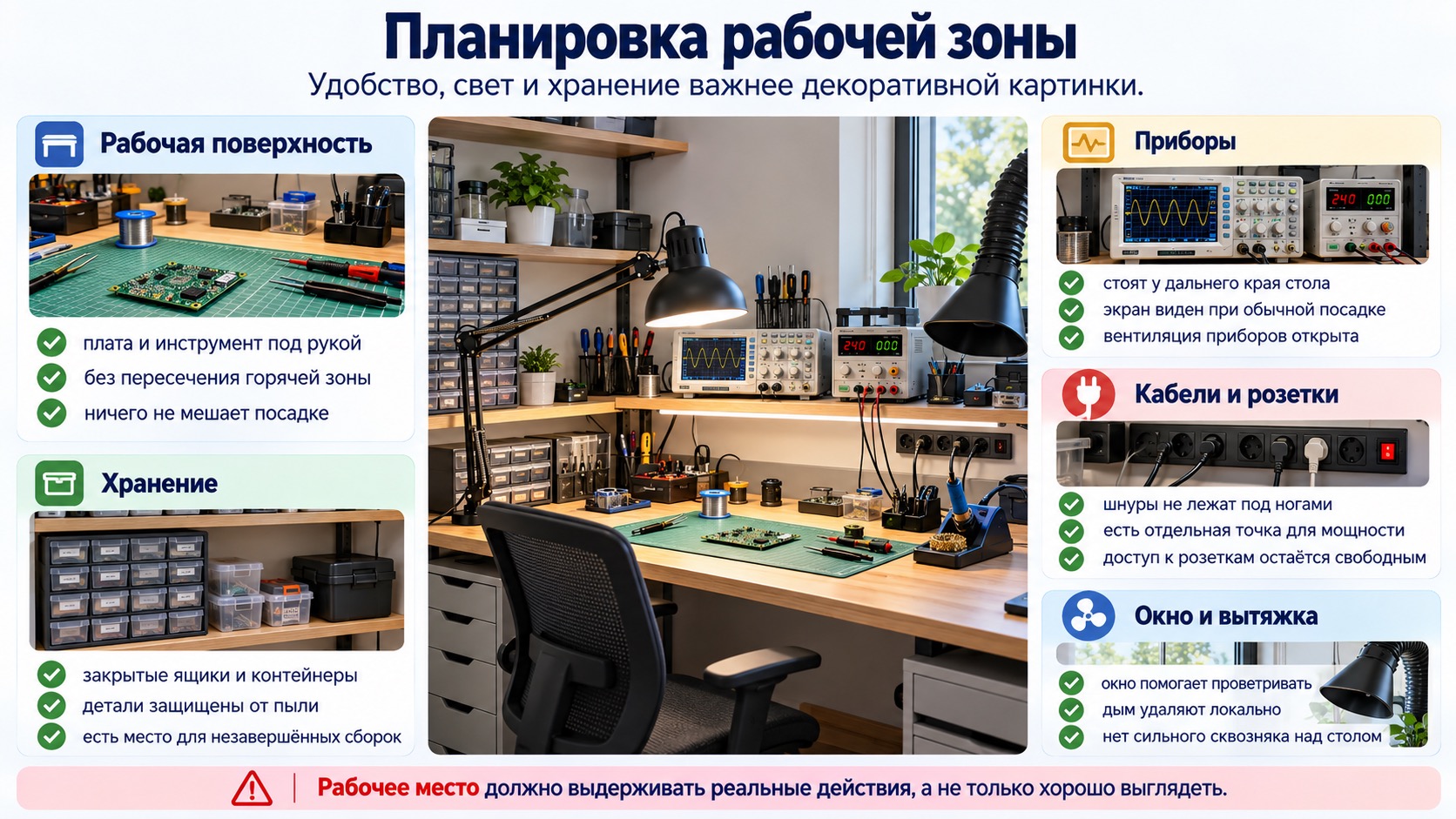 Планировка рабочего места для домашней электроники.